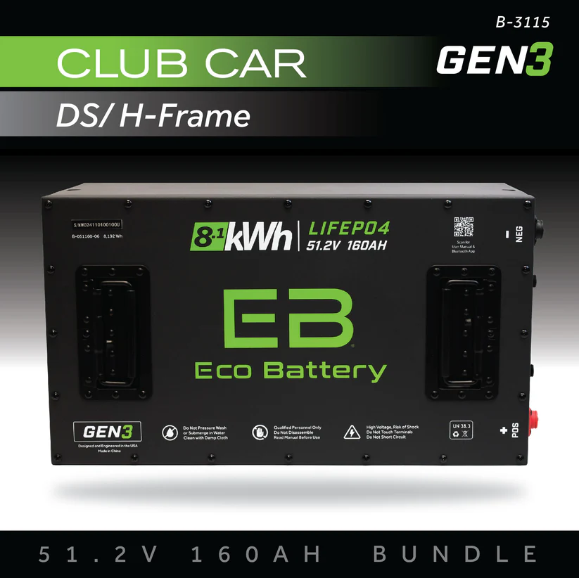Club Car DS H Frame Eco Lithium 51v 160Ah GEN3 Battery Bundle