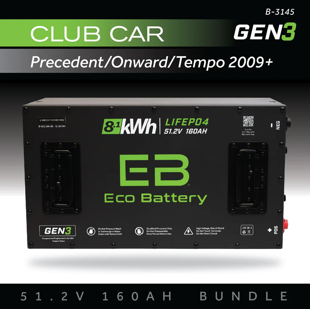 Club Car Precedent 09-Up/Onward/Tempo Eco Lithium 51.2V 160Ah GEN3 Battery Bundle